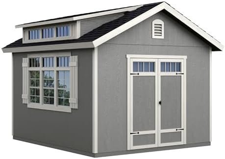 Handy Home Products Windemere 10x12 Do-it-Yourself Wooden Storage Shed with Floor, Beige